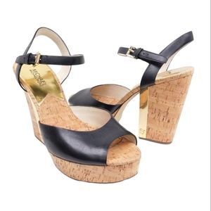 Michael Kors London Leather Cork Heel Platform Shoes 10 (72025)